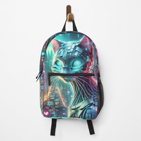 Item preview, Neon Cyber Cat – Sentinel of the Futuristic City designed and sold by FusiTink.