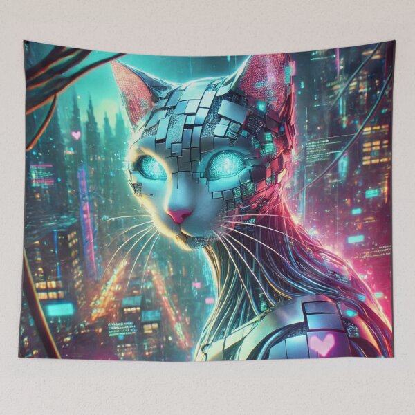 Item preview, Neon Cyber Cat – Sentinel of the Futuristic City designed and sold by FusiTink.