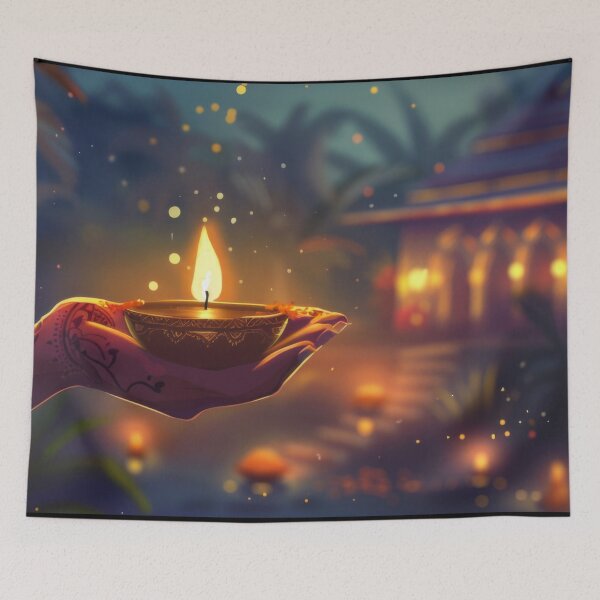 Item preview, Hand holding lit oil lamp in front of illuminated doorway, evening setting, AI Generated designed and sold by dvoevnore.