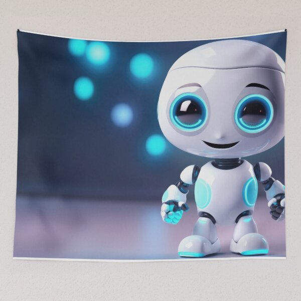 Item preview, Cute robot holding smartphone with glowing blue lights, AI generated designed and sold by dvoevnore.