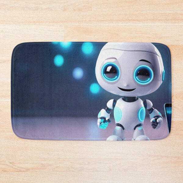 Item preview, Cute robot holding smartphone with glowing blue lights, AI generated designed and sold by dvoevnore.