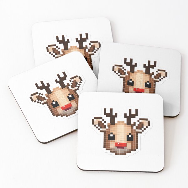 Item preview, Cute Pixel Reindeer Head with Tiny Antlers and Red Nose designed and sold by BankMano.