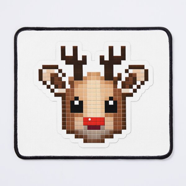 Item preview, Cute Pixel Reindeer Head with Tiny Antlers and Red Nose designed and sold by BankMano.