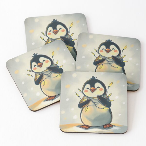 Item preview, Happy Penguin Untangling Christmas Lights designed and sold by NatureBrushbyMariela.