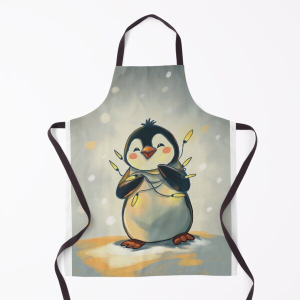 Item preview, Happy Penguin Untangling Christmas Lights designed and sold by NatureBrushbyMariela.