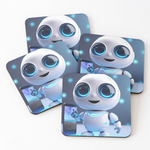 Item preview, Cute robot holding smartphone with glowing blue lights, AI generated designed and sold by dvoevnore.