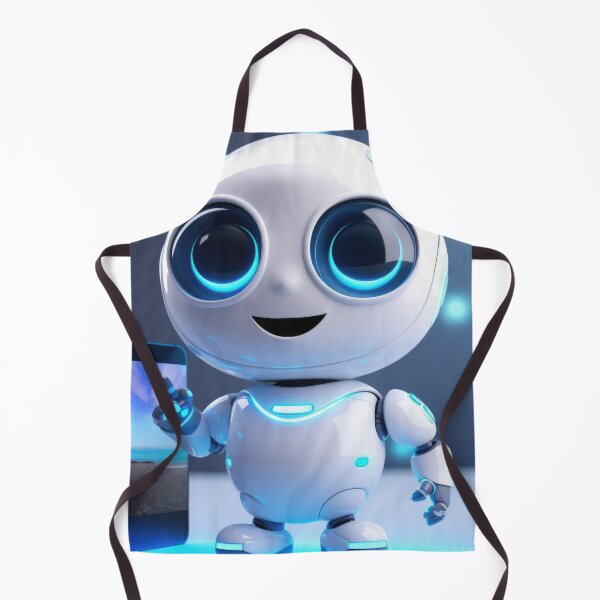 Item preview, Cute robot holding smartphone with glowing blue lights, AI generated designed and sold by dvoevnore.