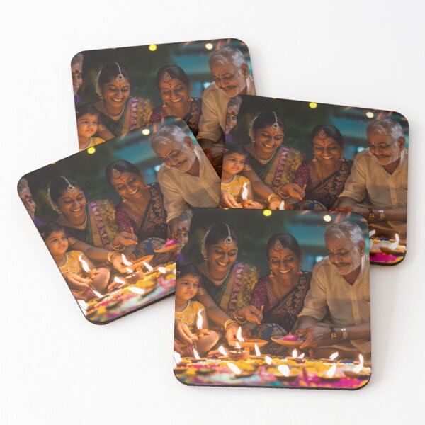 Item preview, Family celebrating Diwali with fireworks and rangoli background, AI Generated designed and sold by dvoevnore.