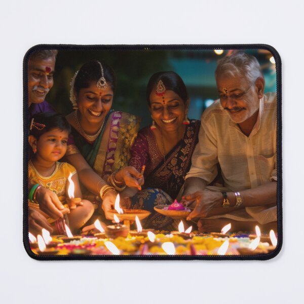 Item preview, Family celebrating Diwali with fireworks and rangoli background, AI Generated designed and sold by dvoevnore.