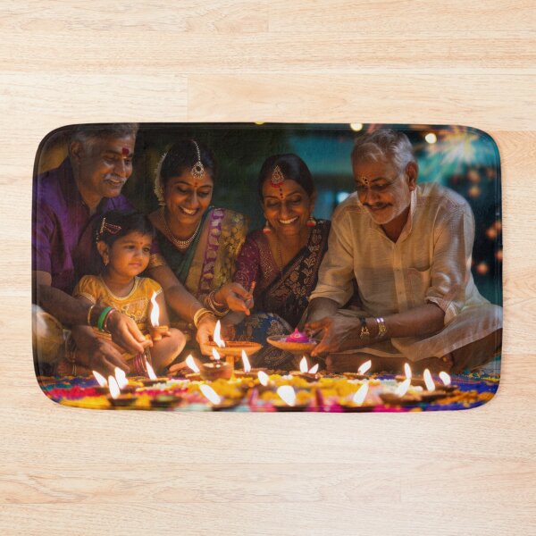 Item preview, Family celebrating Diwali with fireworks and rangoli background, AI Generated designed and sold by dvoevnore.