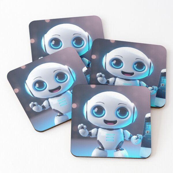 Item preview, Cute robot holding smartphone with glowing blue lights, AI generated designed and sold by dvoevnore.