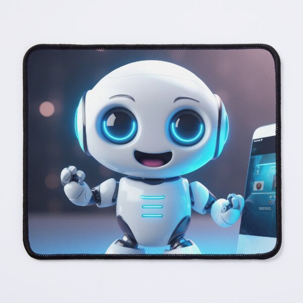 Item preview, Cute robot holding smartphone with glowing blue lights, AI generated designed and sold by dvoevnore.