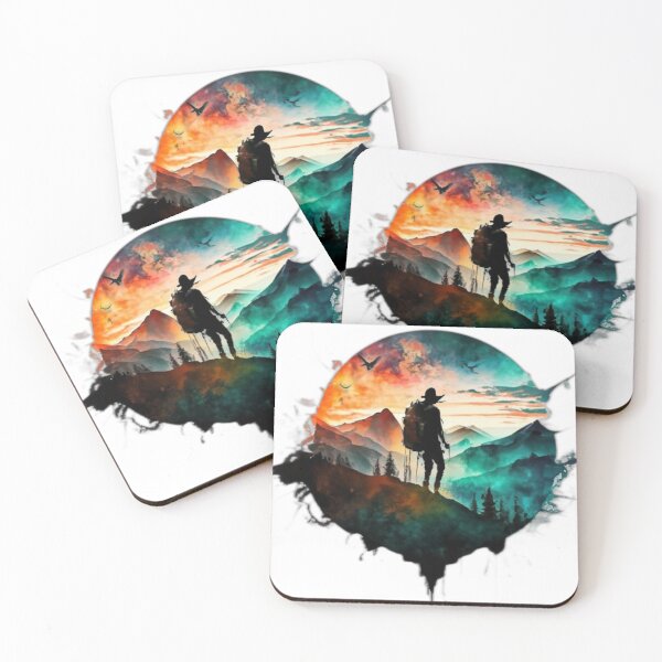 Item preview, Vibrant Mountain Adventure – Colorful Hiking Silhouette Art designed and sold by Tomasz  Siennicki.