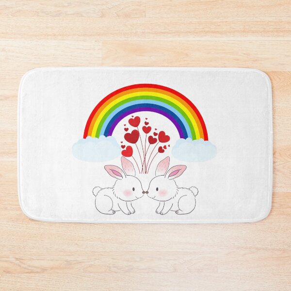 Item preview, Cute Rabbit Couple with Heart Balloons and Rainbow designed and sold by Love3Happy.