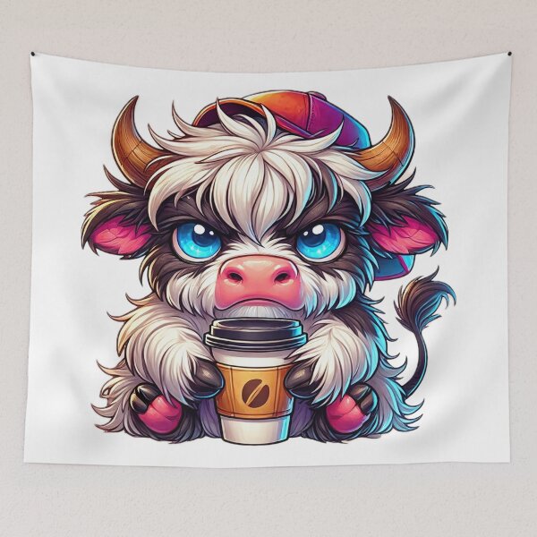 Item preview, Angry Highland Cow with Coffee Cup – Funny Morning Coffee Art designed and sold by Lulunza.