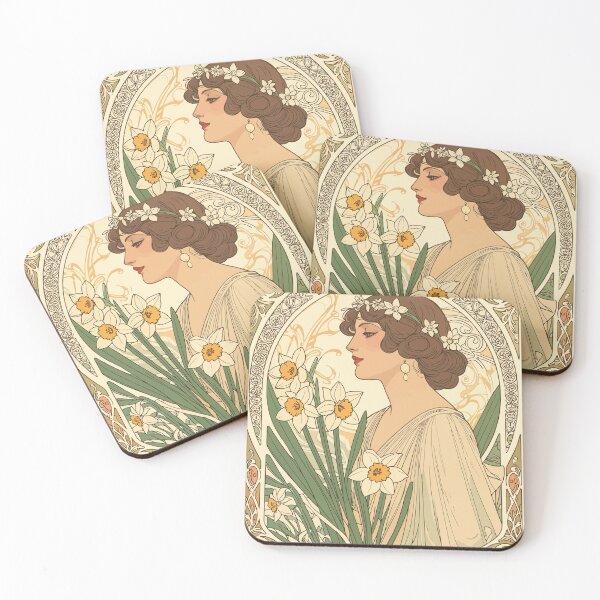 Item preview, December Birthday Narcissus Illustration Art Nouveau designed and sold by taiche.