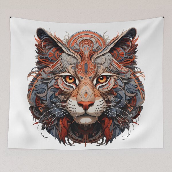 Item preview, Geometric Cyber Cat with Tribal Mech Elements designed and sold by Daagath.