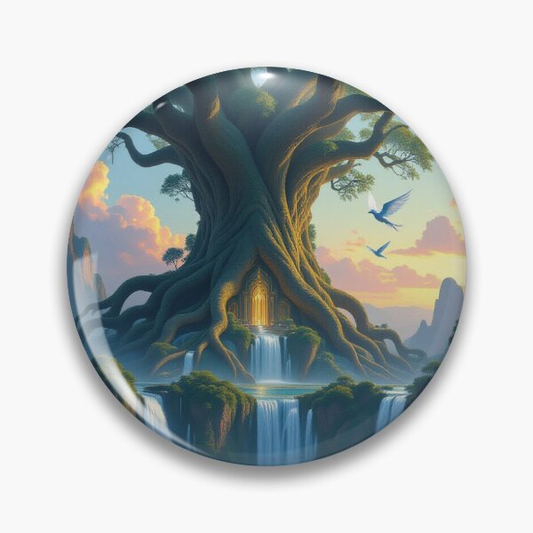 Item preview, A majestic elven city built within colossal, ancient trees – glowing waterfalls & twilight magic designed and sold by FotoworldEdel.