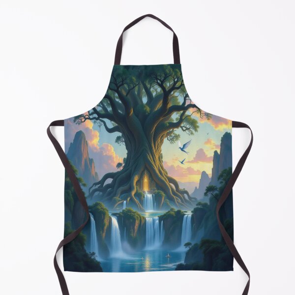 Item preview, A majestic elven city built within colossal, ancient trees – glowing waterfalls & twilight magic designed and sold by FotoworldEdel.