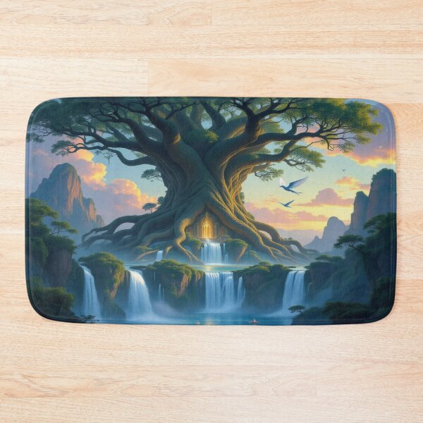 Item preview, A majestic elven city built within colossal, ancient trees – glowing waterfalls & twilight magic designed and sold by FotoworldEdel.