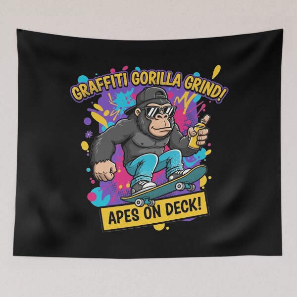 Item preview, Graffiti Gorilla Grind! Apes on Deck Skateboarding Art designed and sold by AwesomeBeyondLimits.