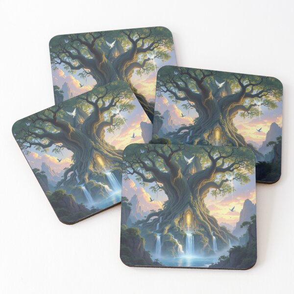 Item preview, Copy of A majestic elven city built within colossal, ancient trees – glowing waterfalls & twilight magic designed and sold by FotoworldEdel.