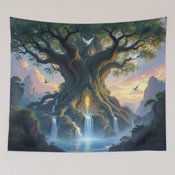 Item preview, Copy of A majestic elven city built within colossal, ancient trees – glowing waterfalls & twilight magic designed and sold by FotoworldEdel.