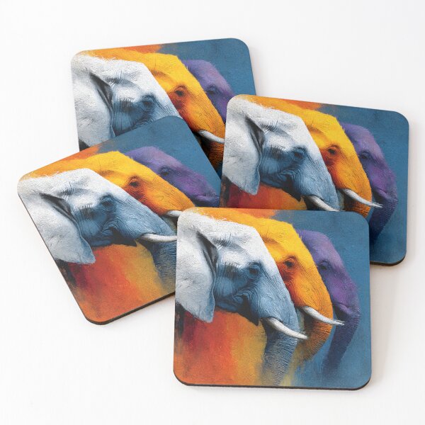 Item preview, Colorful Surreal Elephants in Vibrant Blue Orange and Purple designed and sold by daila70.