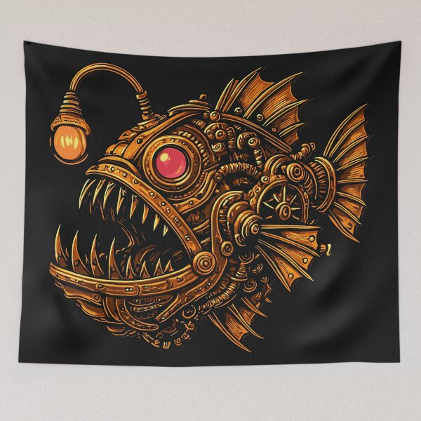Item preview, Steampunk Anglerfish – Mechanical Deep Sea Monster Art designed and sold by SeoulInkSoul.