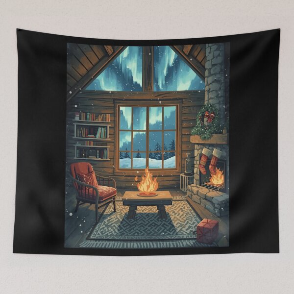 Item preview, Snowy Forest Cabin Nightscape designed and sold by ChicTrendz.