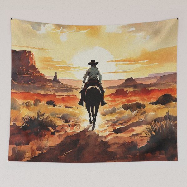 Item preview, Wild West Cowboy Riding a Horse into the Sunset | Vintage Aesthetic designed and sold by UnhingedBird.