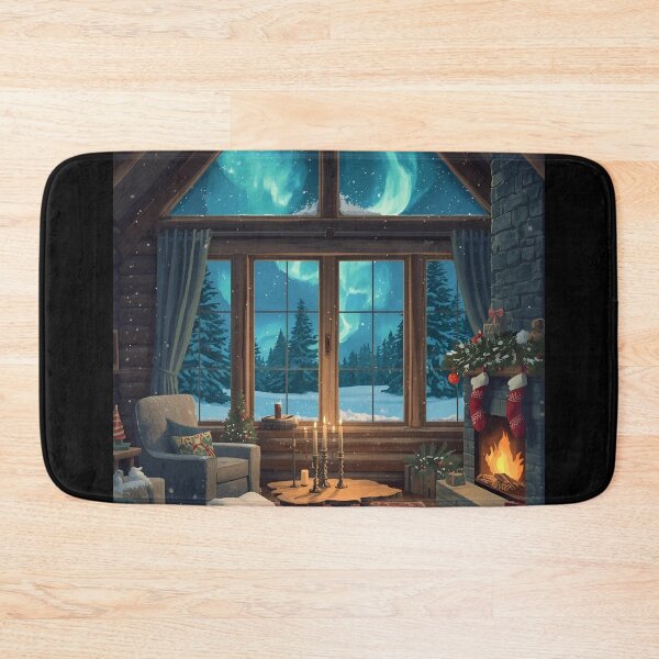 Item preview, Snowy Night Cabin With Soft Glow designed and sold by ChicTrendz.