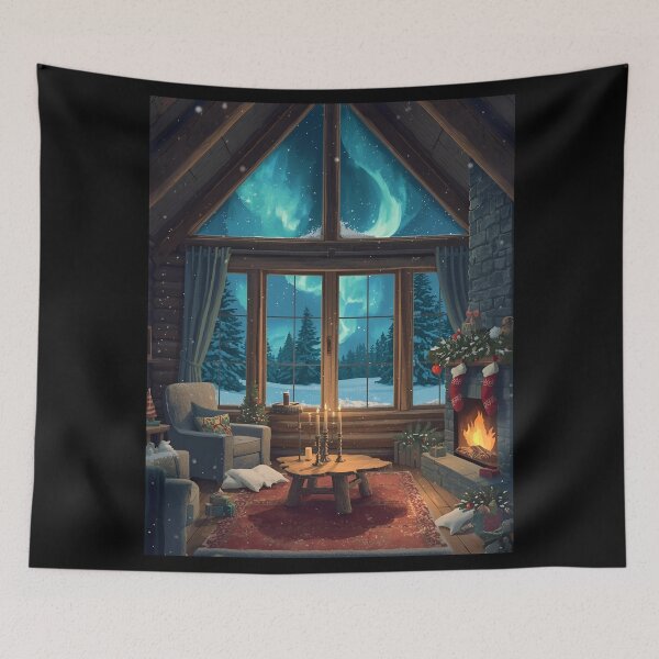 Item preview, Snowy Night Cabin With Soft Glow designed and sold by ChicTrendz.