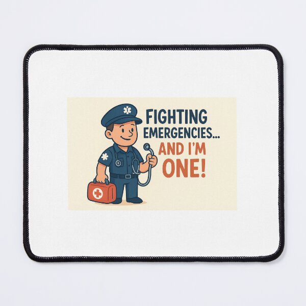 Item preview, Funny Paramedic Quote Art – “Fighting Emergencies… And I’m One!” Clean Vector EMT Cartoon Design designed and sold by WhimsyByPaul.redbubble.com.