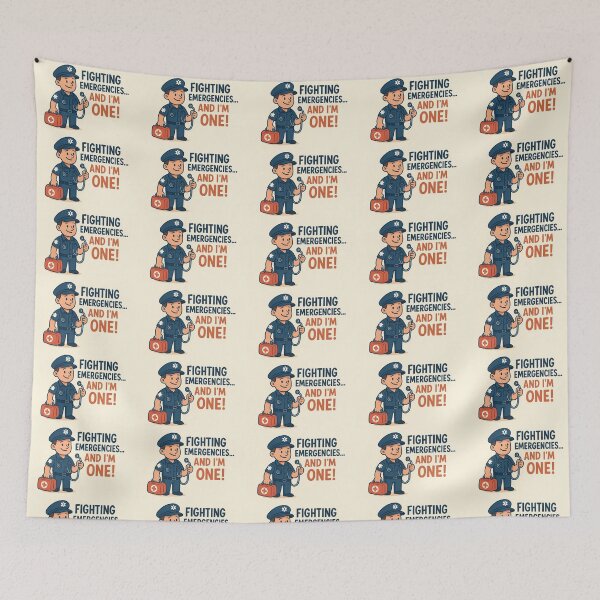 Item preview, Funny Paramedic Quote Art – “Fighting Emergencies… And I’m One!” Clean Vector EMT Cartoon Design designed and sold by WhimsyByPaul.redbubble.com.