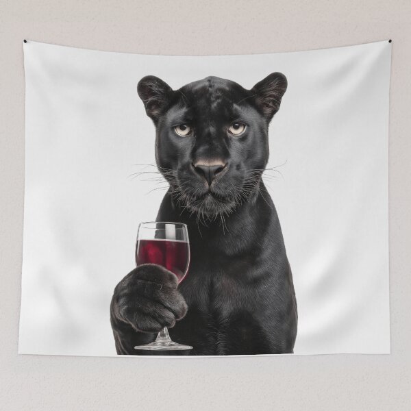 Item preview, Panther Holding a Wine Glass – Elegant & Dramatic Animal Art designed and sold by LazyOwlStore.