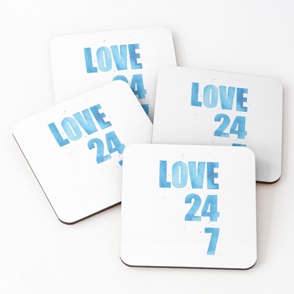 Item preview, Love 24/7 – Handpainted Blue Watercolor Typography Art designed and sold by katmeeetsmouse.