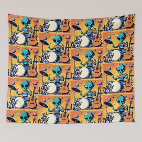 Item preview, Drummer Alien and guitarist cat designed and sold by Dogandesighn.