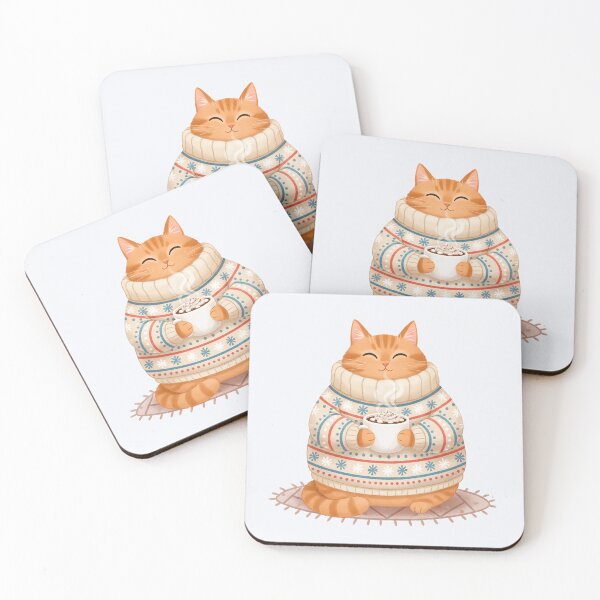 Item preview, Cozy Christmas Cat in Sweater with Hot Cocoa designed and sold by Iras-Art-Corner.