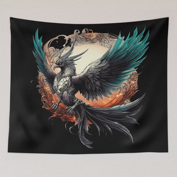 Item preview, Mythical Dark Phoenix with Ornate Lunar Backdrop designed and sold by Daagath.