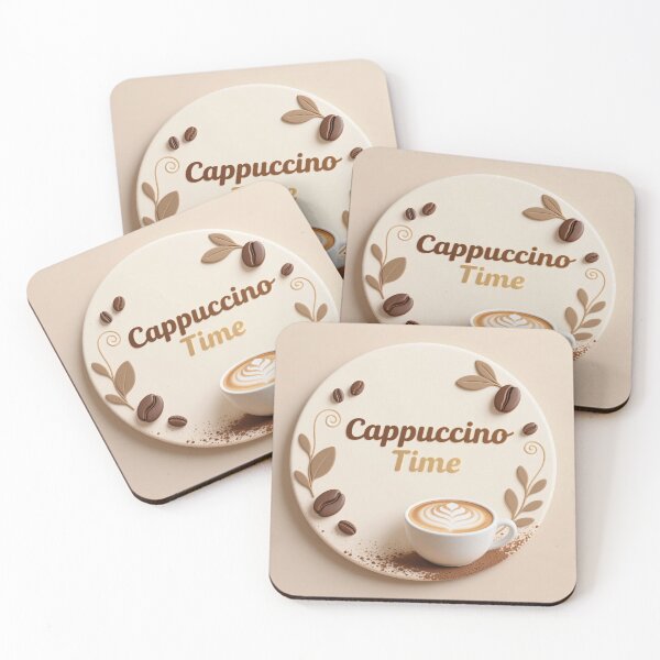 Item preview, Elegant cappuccino time emblem with creamy latte art and decorative coffee elements on soft background designed and sold by Mimoshi ⭐⭐⭐⭐⭐.