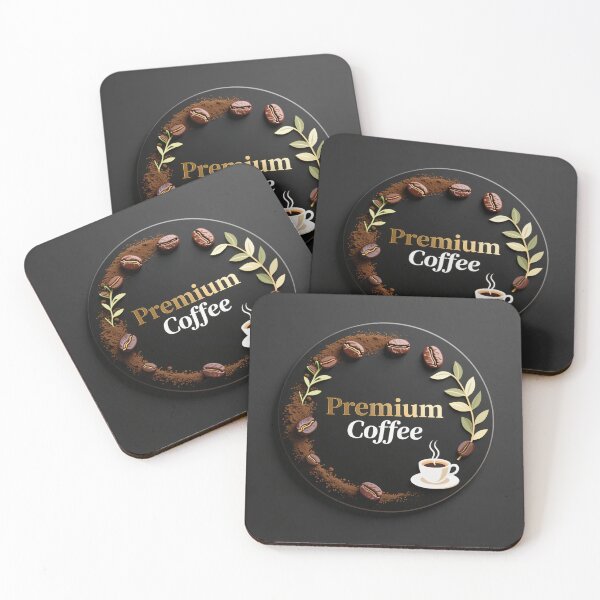 Item preview, Premium coffee emblem with roasted beans, elegant leaves, and rich dark circular background design designed and sold by Mimoshi ⭐⭐⭐⭐⭐.