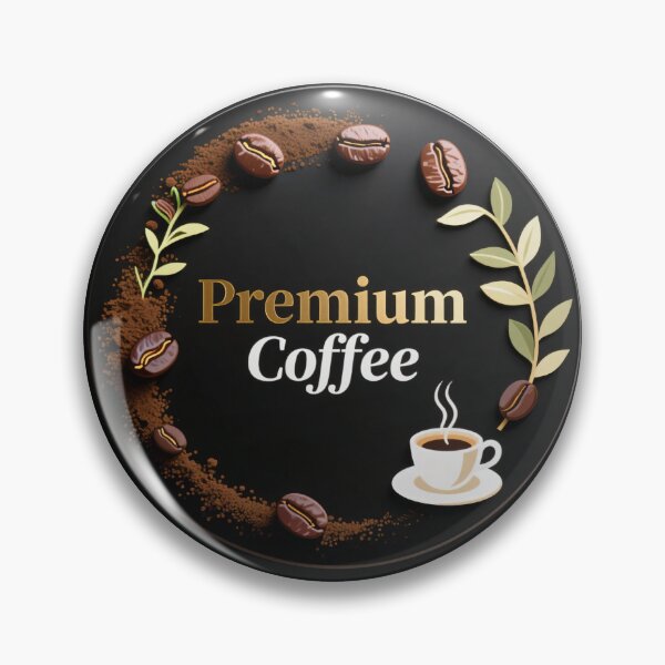 Item preview, Premium coffee emblem with roasted beans, elegant leaves, and rich dark circular background design designed and sold by Mimoshi ⭐⭐⭐⭐⭐.
