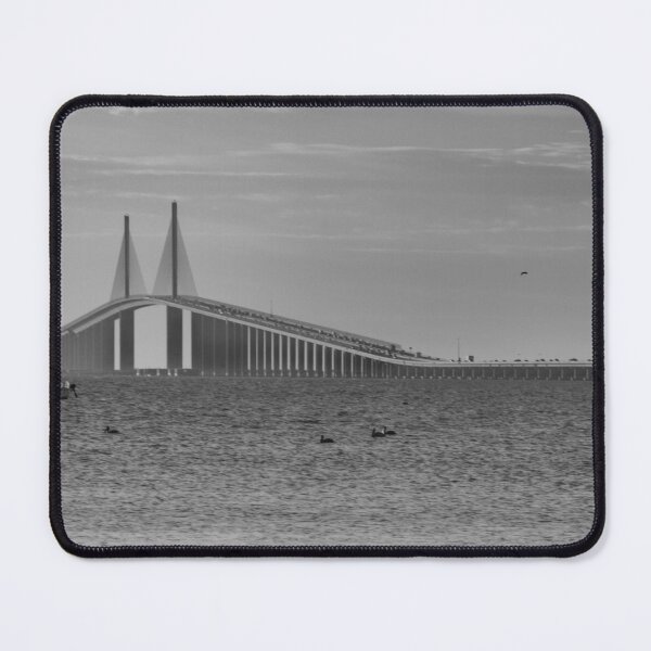 Item preview, Monochrome A radiant sunrise bathes the Sunshine Skyway Bridge  designed and sold by EyezWatchin.