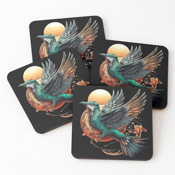 Item preview, Celestial Emerald Bird with Sunset and Floral Accents designed and sold by Daagath.