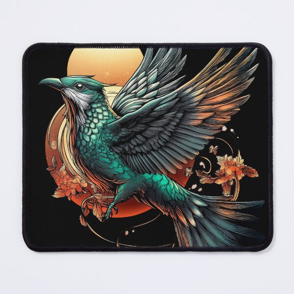 Item preview, Celestial Emerald Bird with Sunset and Floral Accents designed and sold by Daagath.