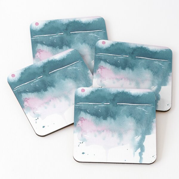 Item preview, Turquoise watercolor lake with pink moon designed and sold by Ellen Wilberg.