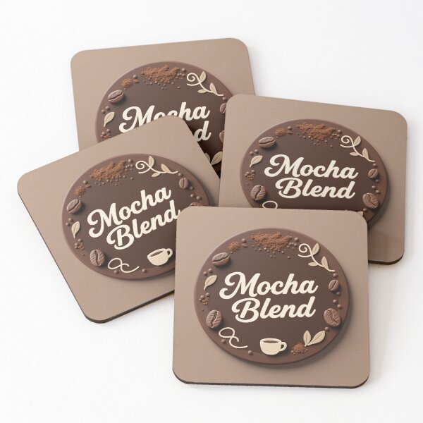 Item preview, Mocha blend circular coffee label with roasted beans, cocoa powder details, leaves, and elegant accents designed and sold by Mimoshi ⭐⭐⭐⭐⭐.