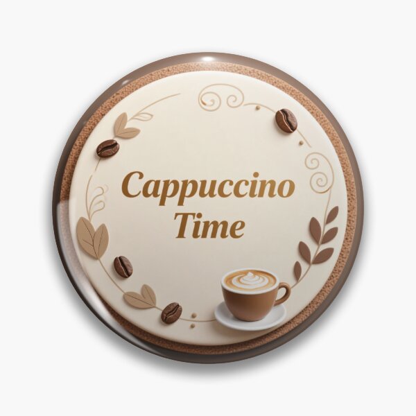 Item preview, Cappuccino time circular coffee label with latte cup, roasted beans, soft leaves and elegant swirls designed and sold by Mimoshi ⭐⭐⭐⭐⭐.
