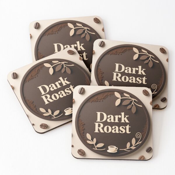Item preview, Dark roast coffee emblem with rich beans, cocoa powder texture, decorative leaves and warm café style designed and sold by Mimoshi ⭐⭐⭐⭐⭐.